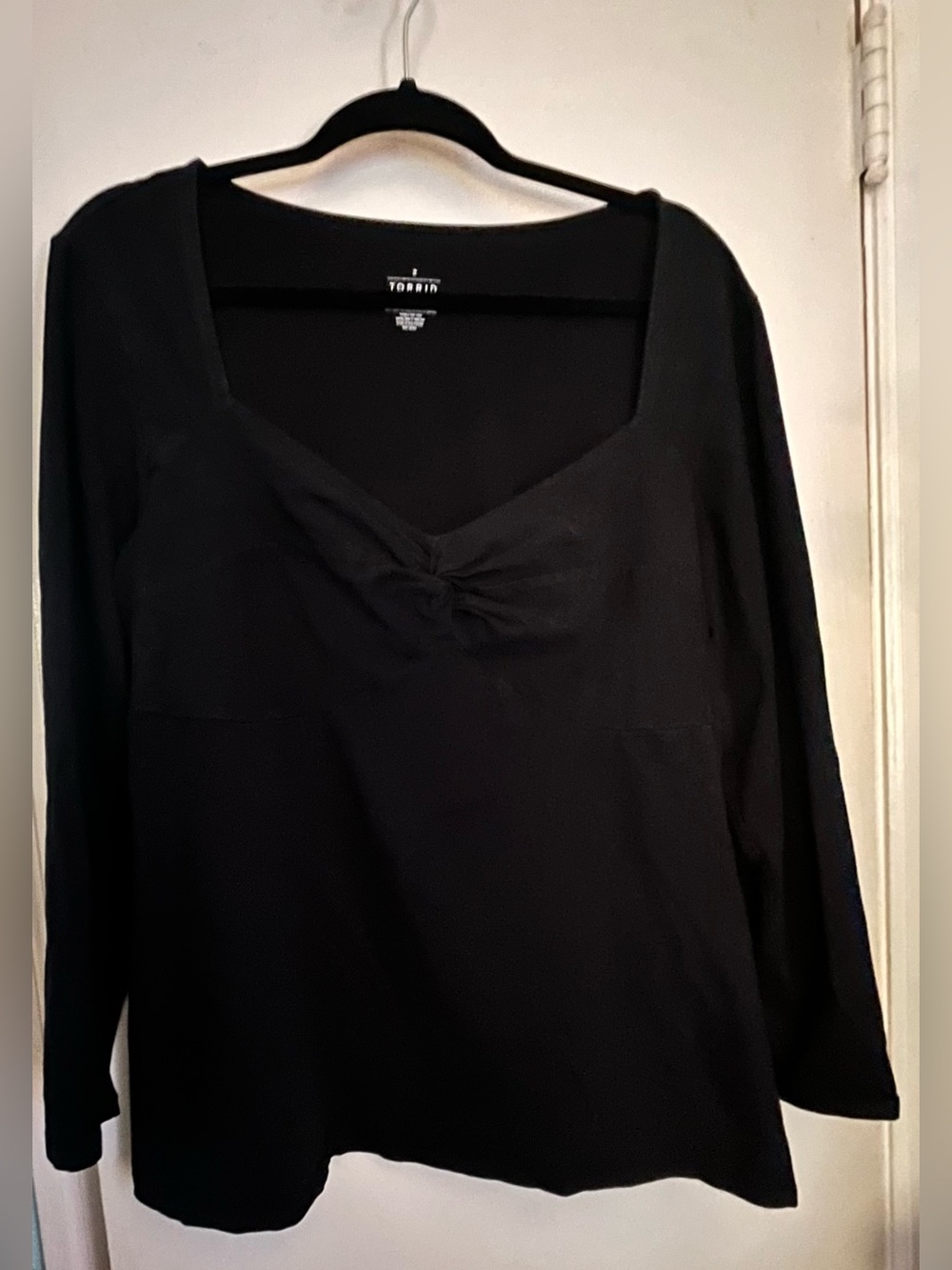torrid Foxy Black Long Sleeve Square-Neck Top with Front Twist